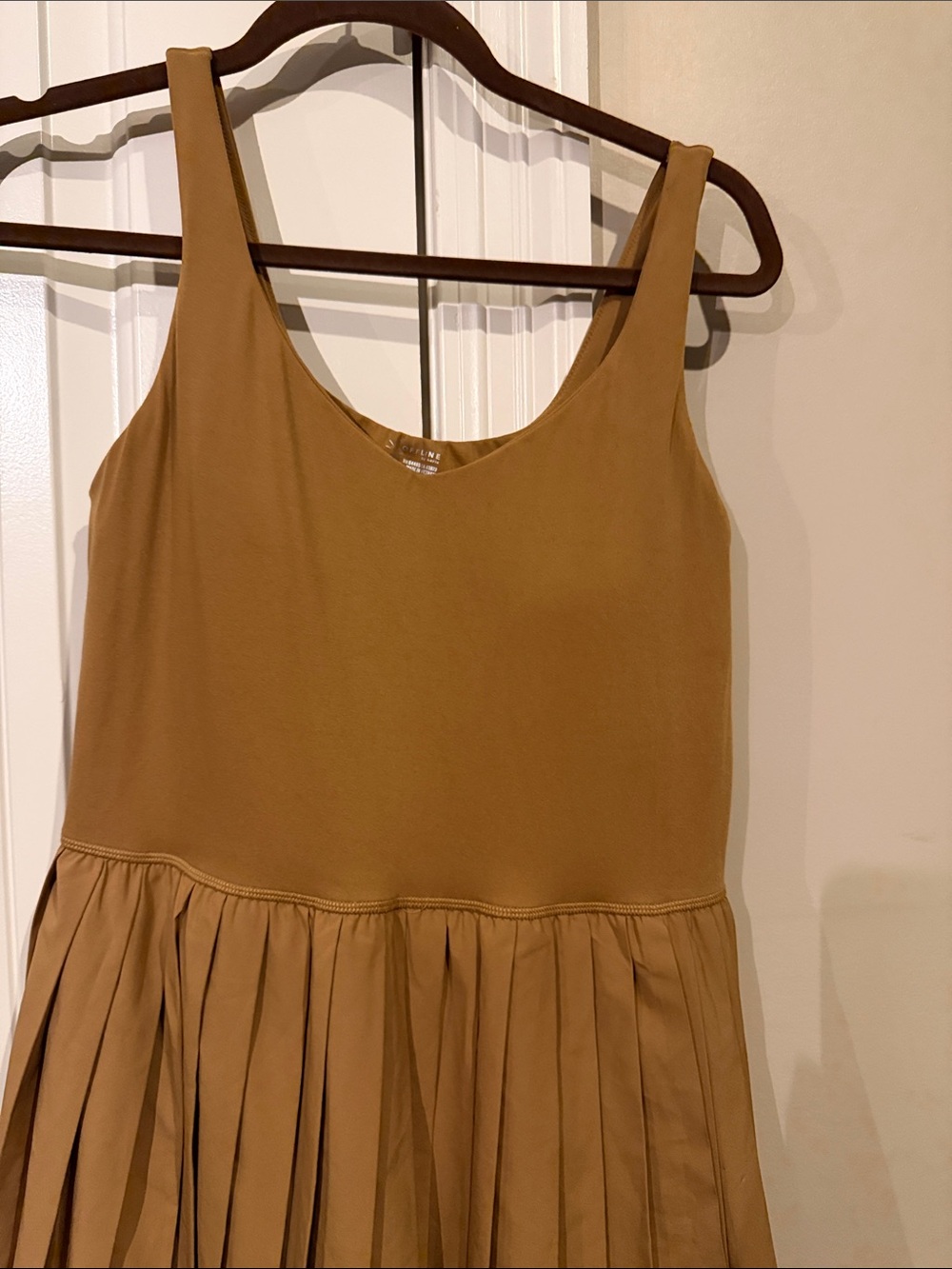 Pleated Tank Dress  Skort in Camel Brown with built in shorts - Picture 2 of 8